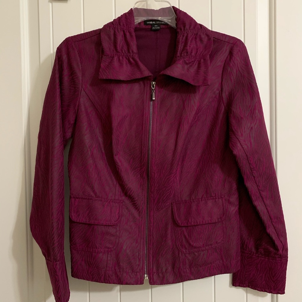 TRIBAL STUDIO Purple Zipper Micro Suede Jacket PS